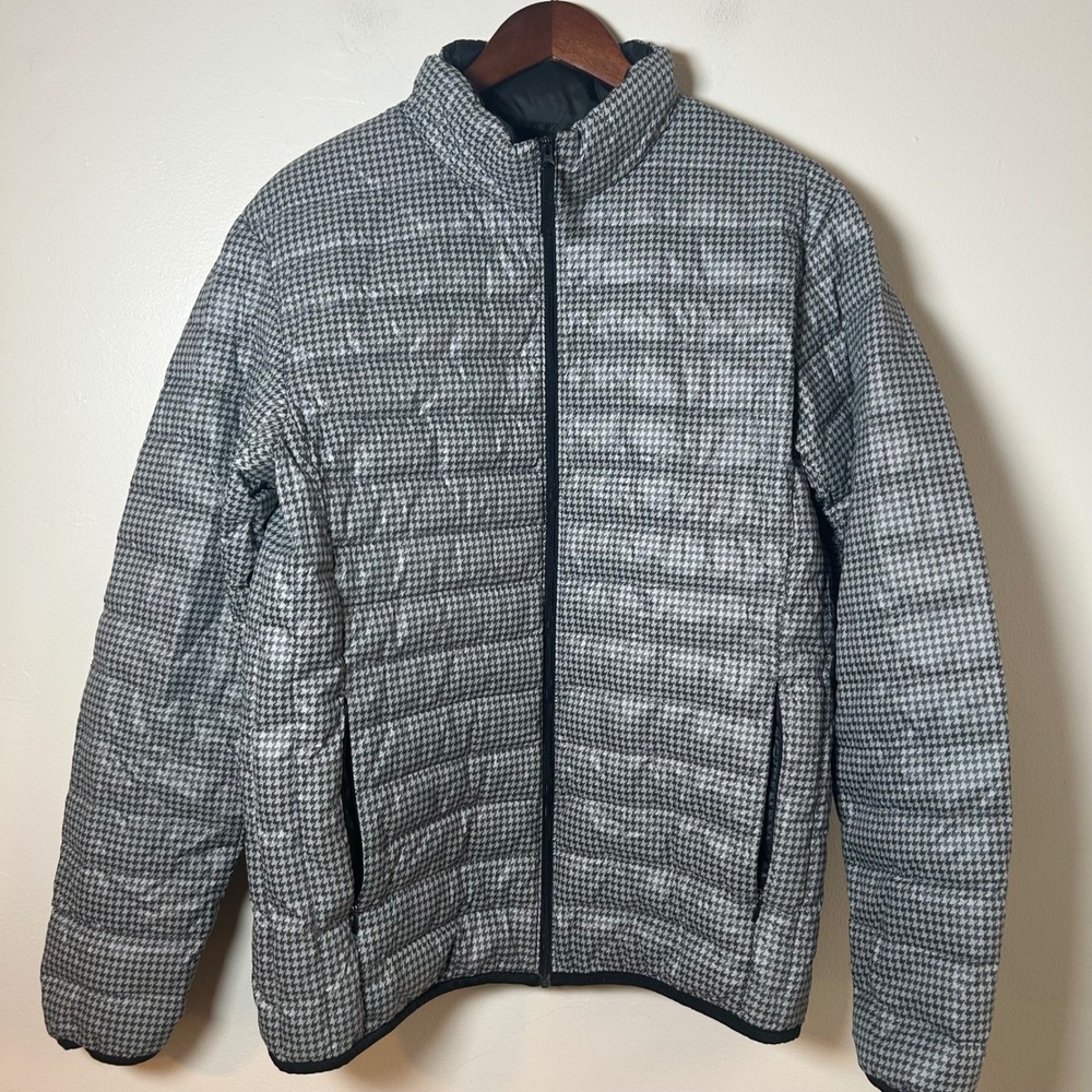 Uniqlo Men's Puffer Jacket Houndstooth Print‎ Lightweight Full Zip Size L